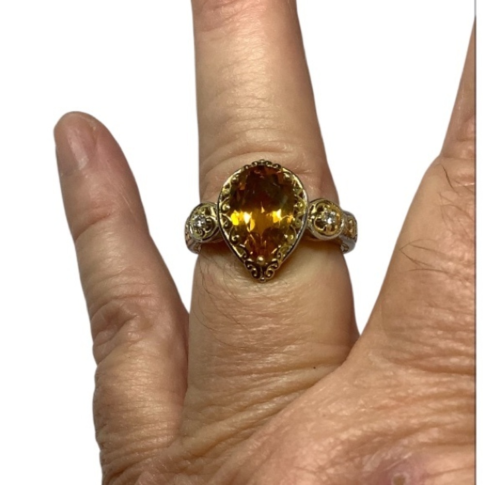 NWOT Citrine gemstone gold over sterling silver cocktail ring size 9